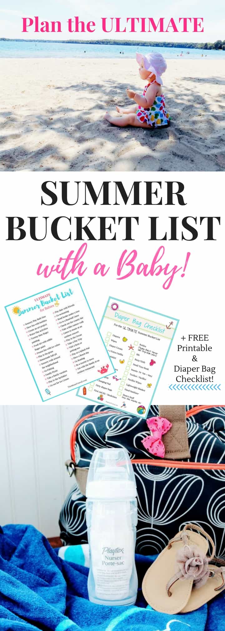 GREAT ideas on this Ultimate Summer Bucket List for Babies to create fun and lasting memories with your infant. Get out and explore, or engage in sensory play at home with these easy ideas. *FREE PRINTABLE Summer Bucket List + bonus FREE Diaper Bag Checklist* to keep you prepared! | summer activities for babies | summer ideas for toddlers | kids activities | play with baby | how to pack a diaper bag | diaper bag essentials | diaper bag for travel